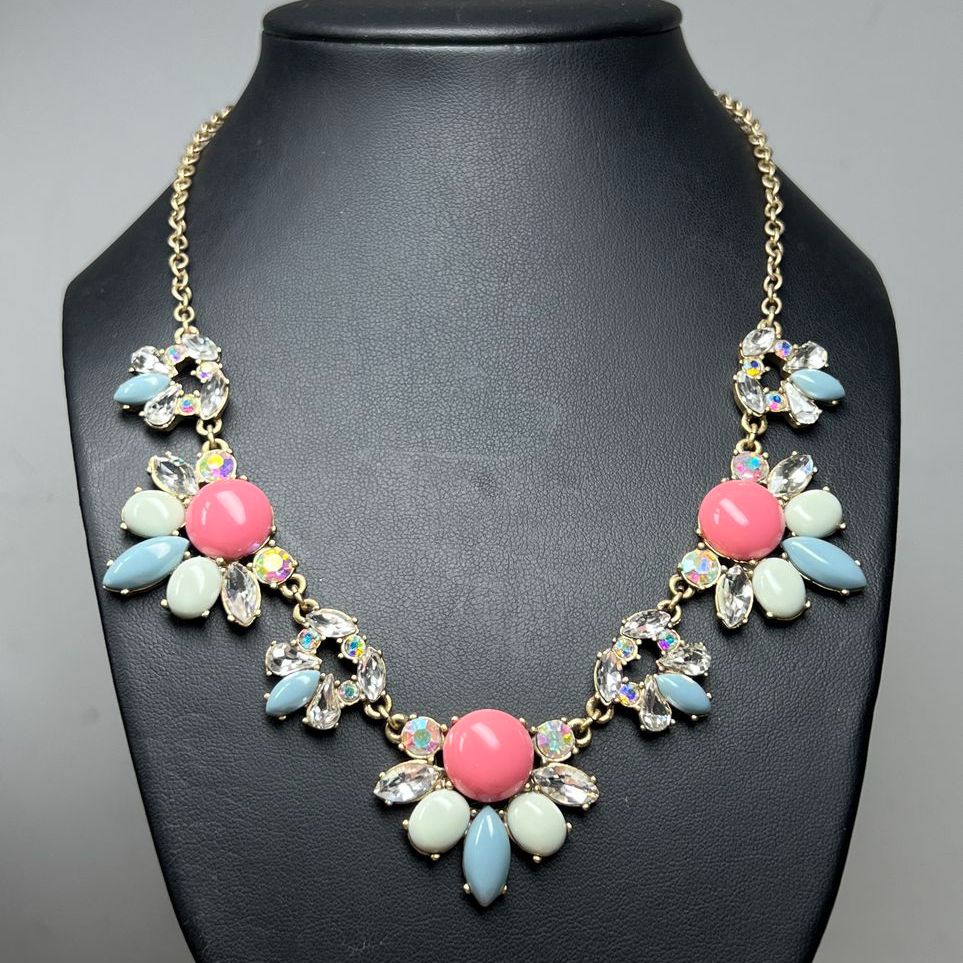 Loft Pink Blue Iridescent Rhinestone Statement Necklace