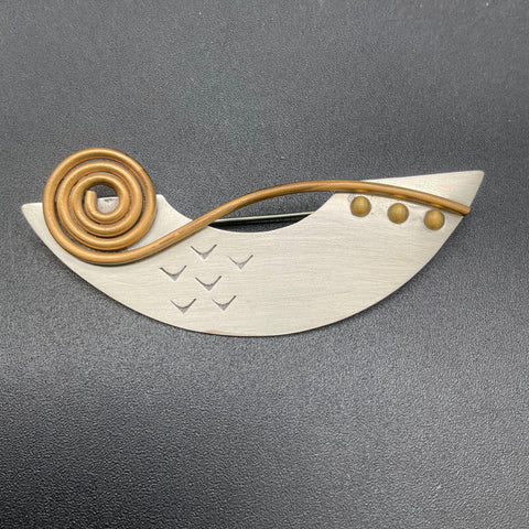Vintage Deborah Close Sterling Silver 925 Mixed Metal Modernist Brooch Pin