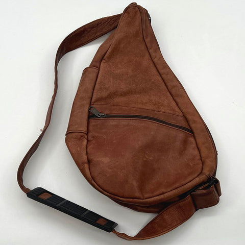 Ameribag Brown Leather Healthy Back Bag Sling Crossbody Backpack Small