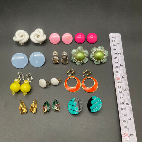 Vintage to Modern Mixed Costume Jewelry Lot of 11 Pairs Clip On Earrings