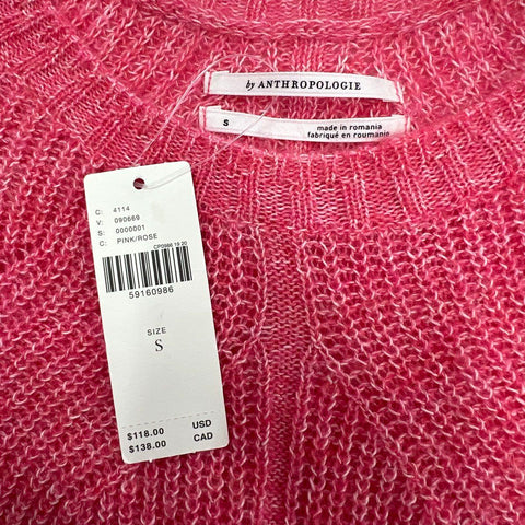 NWT Anthropologie Pink Rose Cable Knit Crewneck Sweater Women's Size S