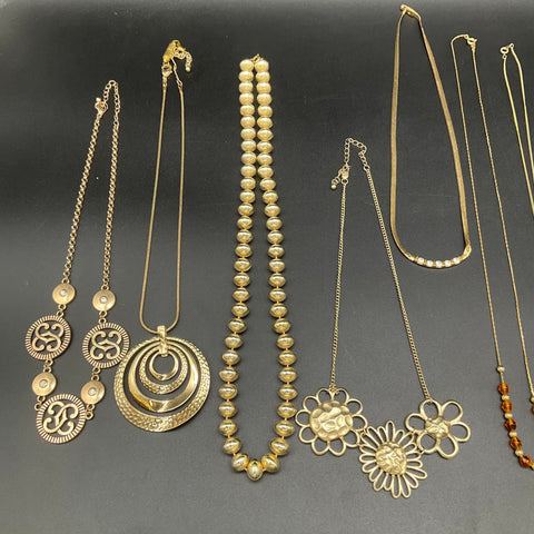 Vintage to Modern Costume Jewelry Lot 16 Necklaces Gold Tone Pendants 0.5 lb