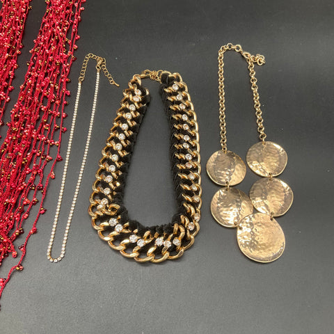 Fashion Statement Jewelry Lot 7 Necklaces Beaded Rhinestone Faux Pearl Tassel