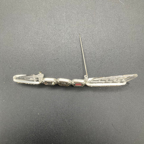 Antique Art Deco Arrow Brooch Rhinestone Glass Silver Tone 5 Inch 18.1g