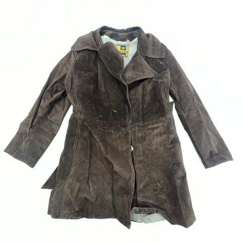 Vintage 70s Leather King Suede Trench Coat Jacket Union Made Canada Sz 11/12