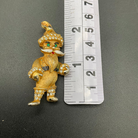 Vintage Signed Weiss Santa Claus Brooch Pin Gold Tone Rhinestone Christmas