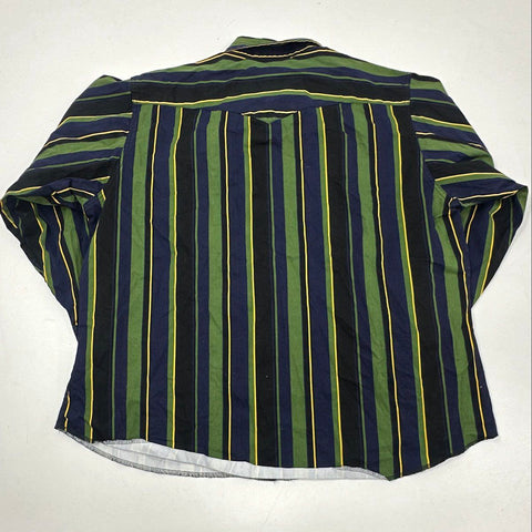 Wrangler Men's Green Blue Striped Long Sleeve Cotton Western Snap Shirt Sz XXL