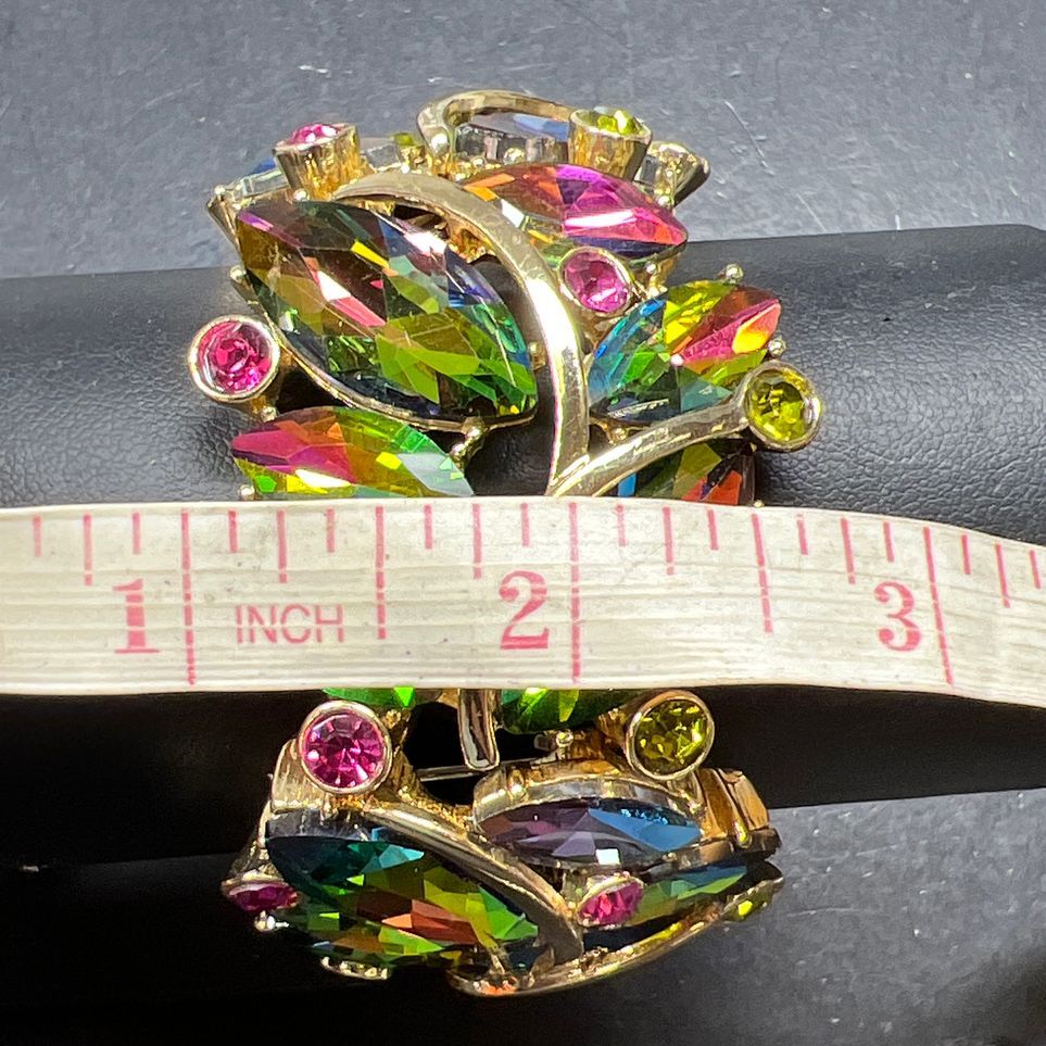 Rainbow Rhinestone Gold Tone Stretch Statement Bracelet