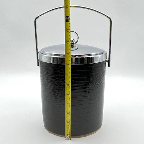 Vintage Ice Bucket Faux Alligator Black Chrome Handle Mid Century Modern MCM