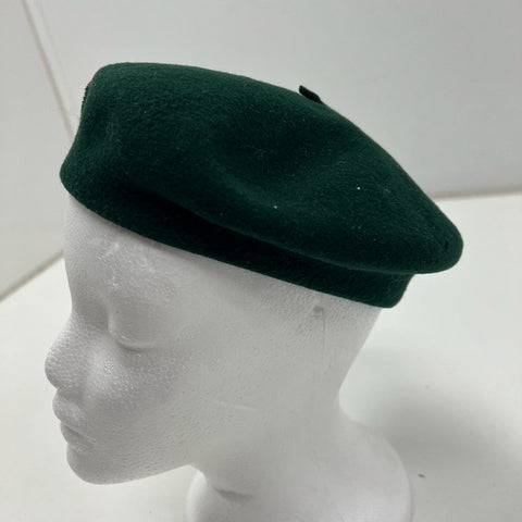 Vintage 70s Girl Scouts Green Wool Basque Beret Hat Official Uniform Patch 6 7/8