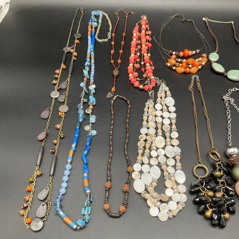Vintage to Modern Costume Jewelry Lot 12 Necklaces Beaded Shell Statement Boho