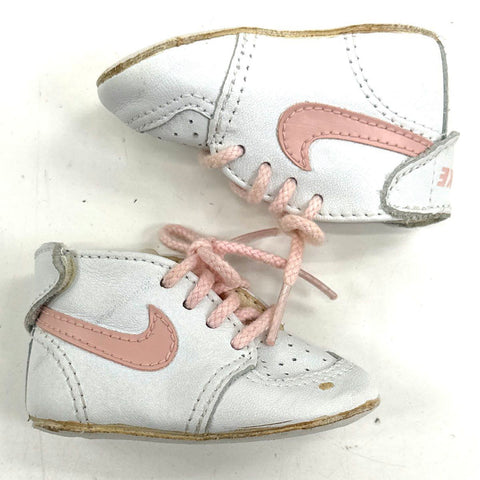 Vintage 90s Nike Baby Sneakers White Pink Infant Crib Shoes Booties Tin Box