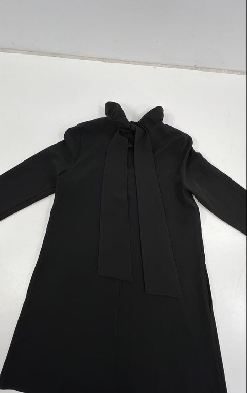 Tuckernuck Women's Black Ruffle Neck Tie Back Long Sleeve Shift Dress Size L