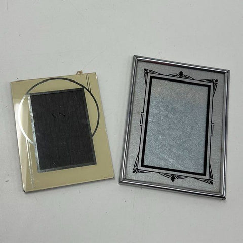 Vintage Photo Frame Lot 2 Art Deco Style Metal & Mirrored Glass Tabletop