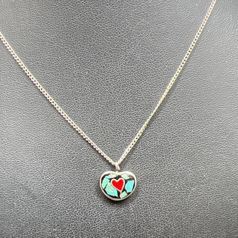 Sterling Silver Heart Turquoise Pendant Necklace 2.62g