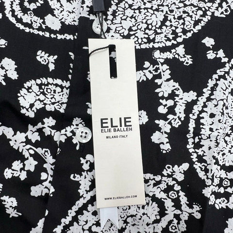 NWT Elie Balleh Black White Paisley Print Button Up Shirt Women's Size 10 S