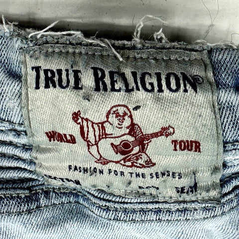 True Religion Men's Rocco Skinny Jeans Light Wash Biker Moto Distressed Size 33