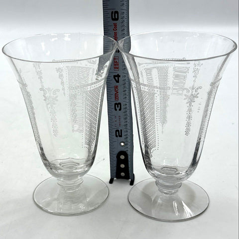 Fostoria Etched Glass 9 Piece Set Crystal Tapered Goblets Champagne Wine Vintage