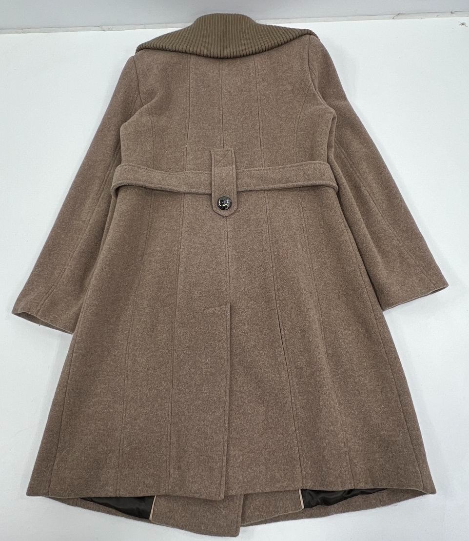 Women's Calvin Klein Brown Wool Blend Button Front Tie Waist Pea Coat - Size 10