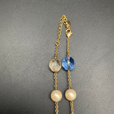 Carolee Gold Tone Faux Pearl Multi-Color Rhinestone Pave Ball Necklace 18"