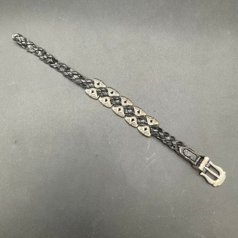 Vintage 1994 Brighton Black Braided Leather Heart Scroll Bracelet Buckle 9"