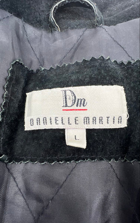 Danielle Martin Women's Black Suede Quilted Button Front Jacket Sz L