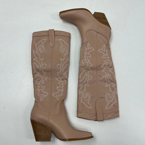 Billini Nude Faux Leather Western Knee High Boots Pointed Toe Size 8 New
