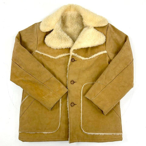Vintage 70s JCPenney Western Rancher Coat Suede Sherpa Lined Jacket Sz M