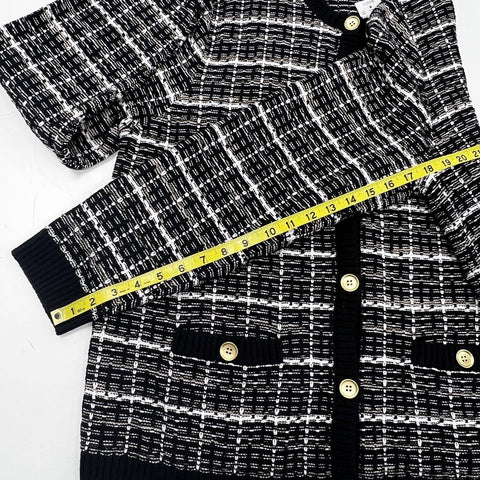 J. Crew Women's Black White Plaid Cotton Cardigan Gold Buttons Sz 2X NWT
