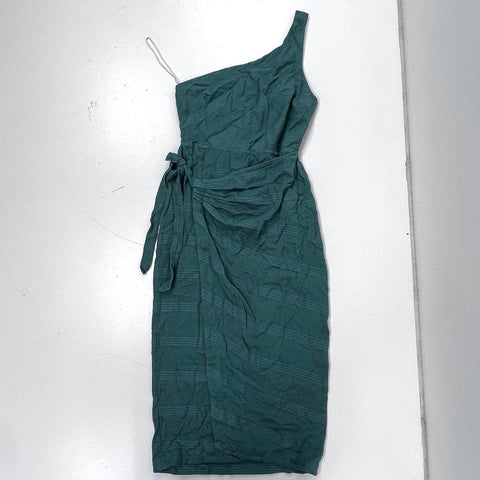 Free People Women's Green One Shoulder Tie Waist Textured Midi Dress S