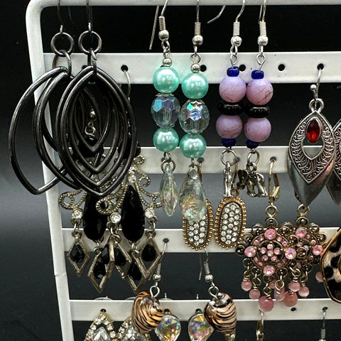 Fashion Earrings Costume Jewelry Lot of 25 Pairs Boho Rhinestone Hoops Dangles