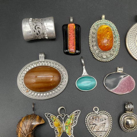 Mixed Costume Jewelry Pendant Lot 0.74 Lbs Vintage to Modern Abalone Butterfly