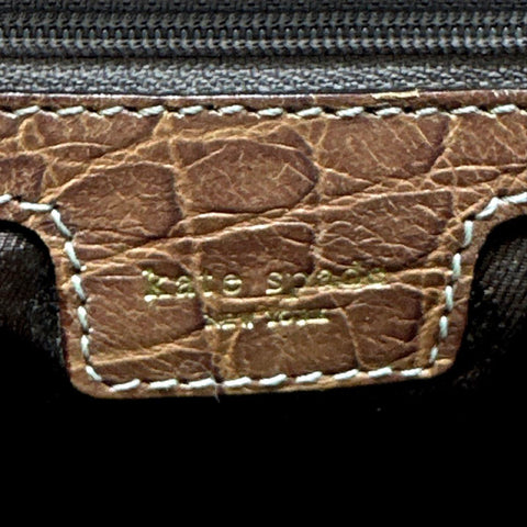 Kate Spade Brown Croc Leather Grey Suede Tote Shoulder Bag Gold Hardware