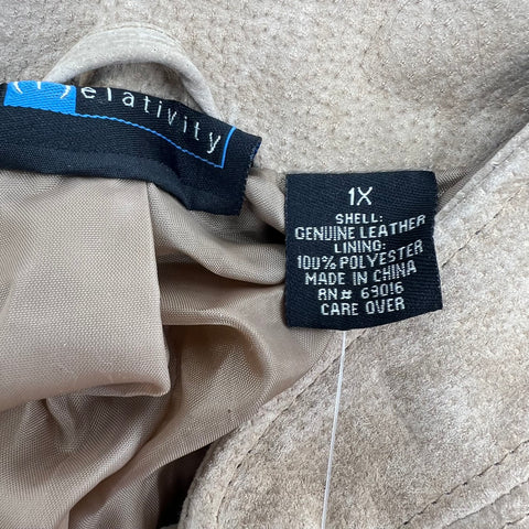 NWT Relativity Y2K Tan Suede Leather Zip Mock Neck Jacket Women's 1X