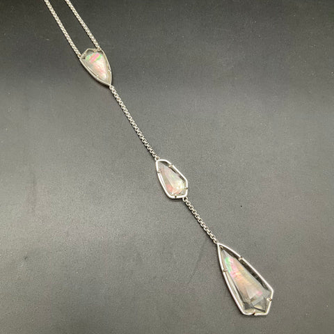 Kendra Scott Silver Tone Faceted Iridescent Stone Drop Necklace 18-20"