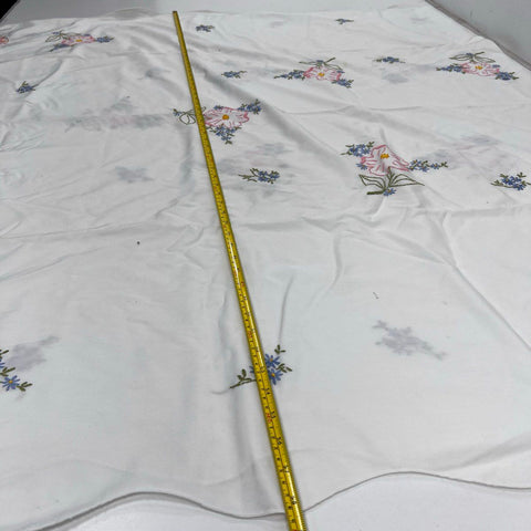 Vintage Embroidered Tablecloth Lot 2 Floral Scalloped Edge White Tan