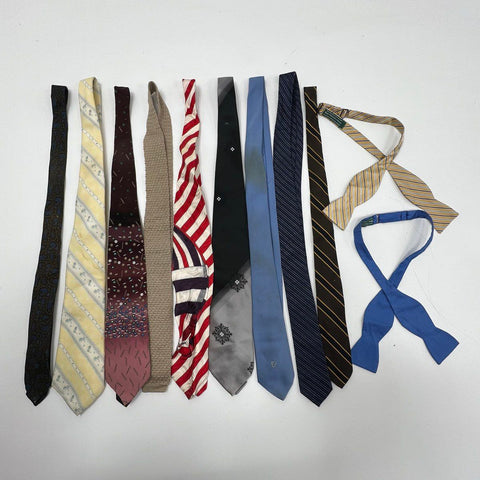 Lot of 10 Vintage Men's Neck Tie & Bow Tie Collection Silk Blend Assorted