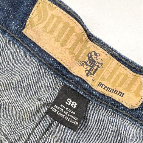 Vintage Y2K South Pole Premium Men's Denim Jorts Blue Embroidered Baggy Sz 38