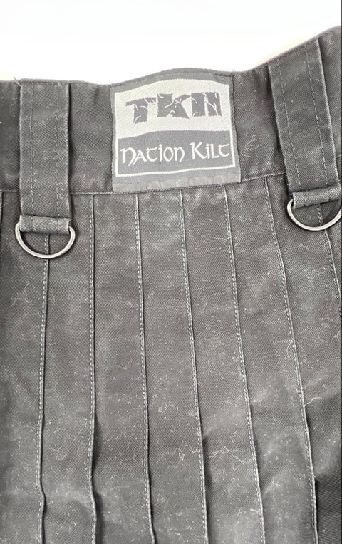 The Kilted Nation Men's Black Utility Cargo Kilt D-Rings Pleated Sz 40