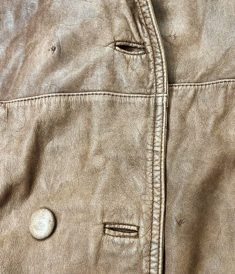 Pelle Studio Vintage Y2K Brown Distressed Long Leather Trench Coat Women's S