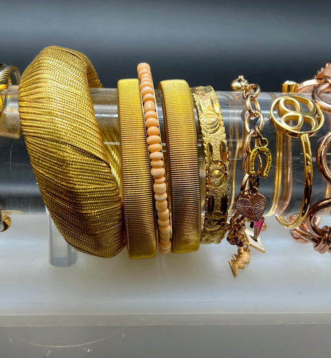 Vintage & Modern Gold Tone Jewelry Lot of 16 Bracelets Bangles Cuffs Charms