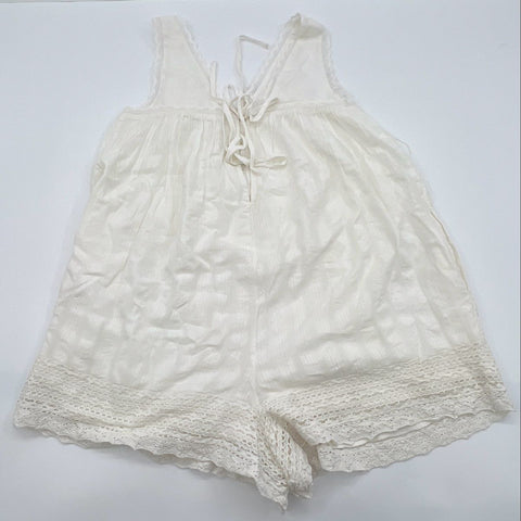 Free People Women's Clean Ivory Lace Trim Tie Back Romper NWT Sz S