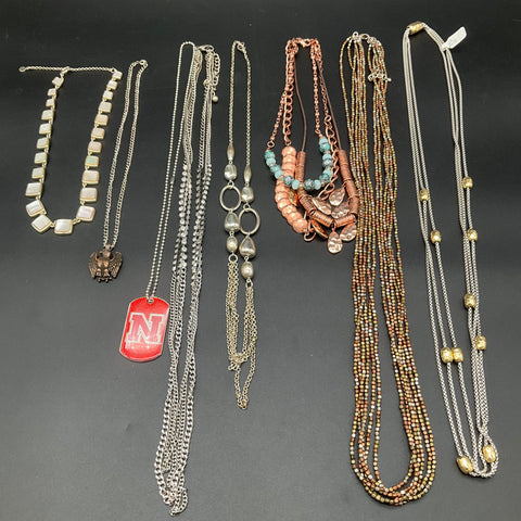 Fashion Jewelry Lot of 7 Necklaces Rhinestone Mother of Pearl Nebraska Eagle