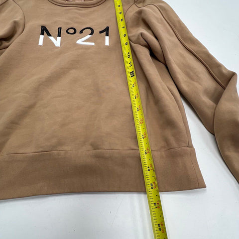 N°21 Tan Embroidered Logo Bell Sleeve Sweatshirt Pullover Women's Size 38