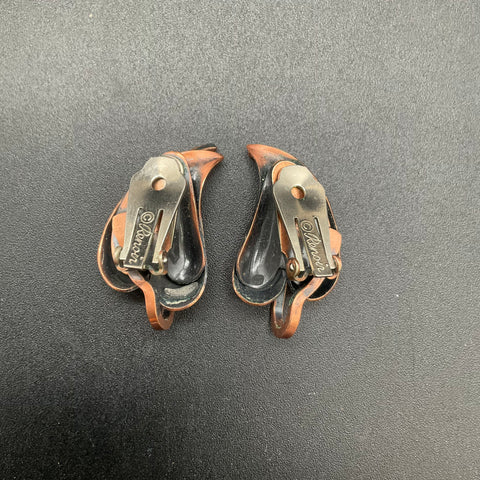 Vintage Renoir Copper Demi Parure Leaf Cuff Bracelet Clip-on Earrings Set