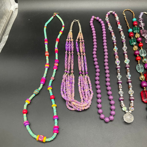 Mixed Costume Jewelry Lot 9 Fashion Necklaces Beaded Acrylic Multi-Strand Cord