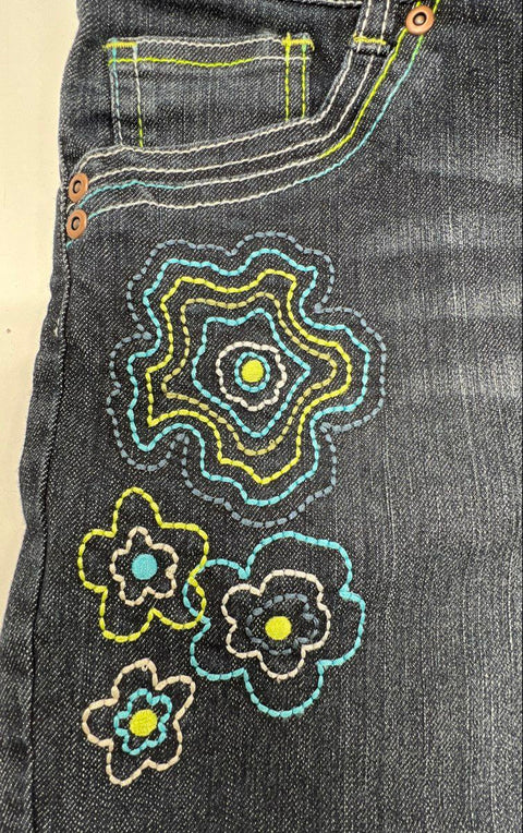 iCarly Girls Dark Wash Embroidered Jean Shorts Capris Sash Belt Sz 16 NWT Y2K