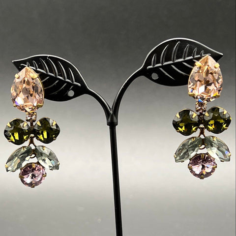 Sorrelli Signed Bronze Tone Multi-Color Crystal Cluster Dangle Drop Earrings 2"