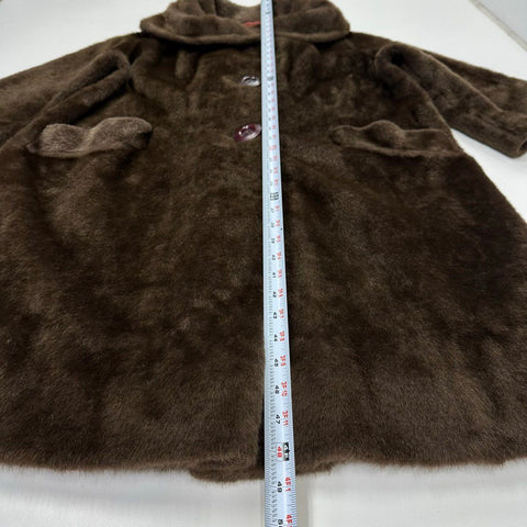 Vintage 60s Tudor City Malden Faux Fur Coat Wide Collar Union Made Brown Sz L