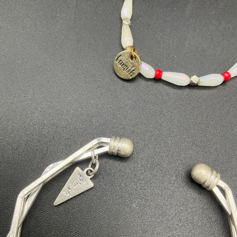 Michael Kors & Grimish Bracelet Lot of 4 Wrap Beaded Silver Tone Cuff
